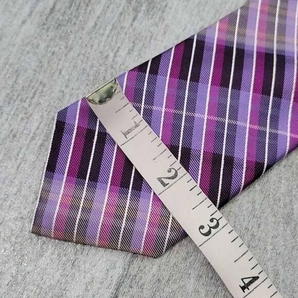Ben Sherman Purple Striped & Plaid 100% Silk Men's Slim Necktie Bundle
